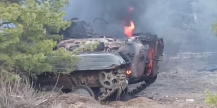 Уничтоженные украинские БМП, которые зашли на российскую территорию для эвакуации диверсантов